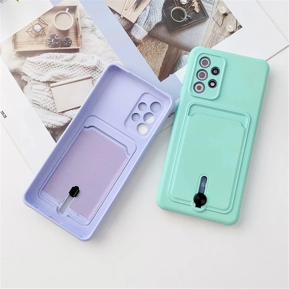 TPU Andra generation Kortväskor för Samsung A51 A82 A72 A52 A32 A22 A02S A12 Tunn Soft Cover Candy Case S21 Ultra Plus S20 Fe