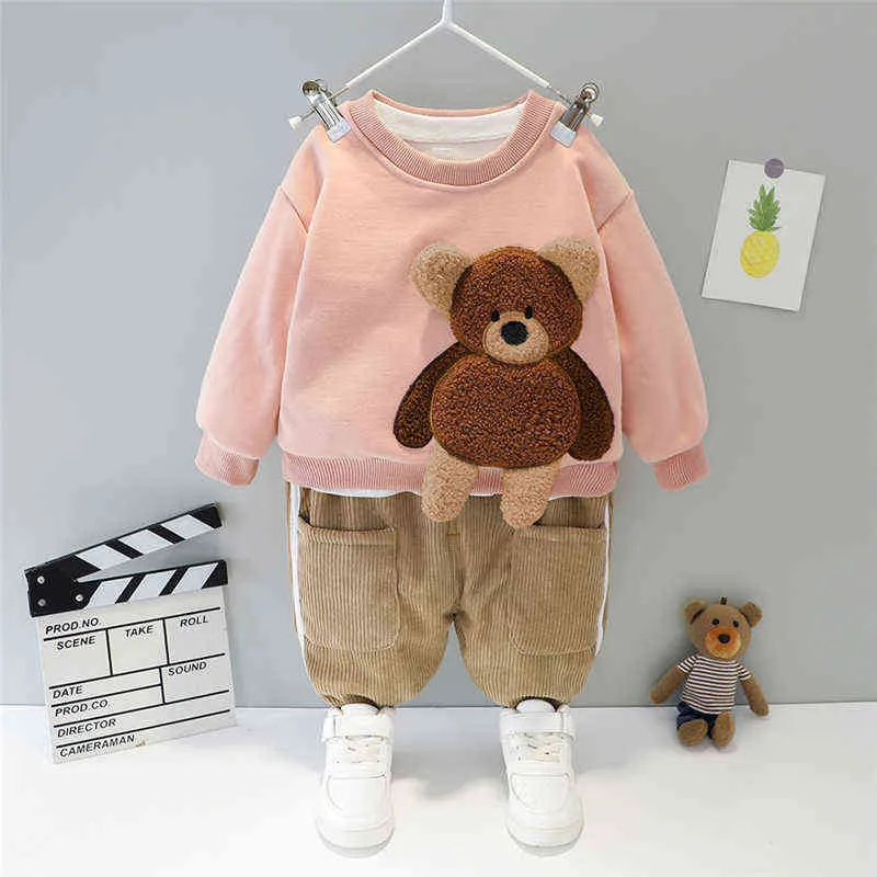 Winter Kleinkind Säugling geboren Kleidung Baby Mädchen Jungen Kleidung Sets Cartoon Bär Kinder Herbst Outfit Kinder Plüsch Tops Hosen 211224