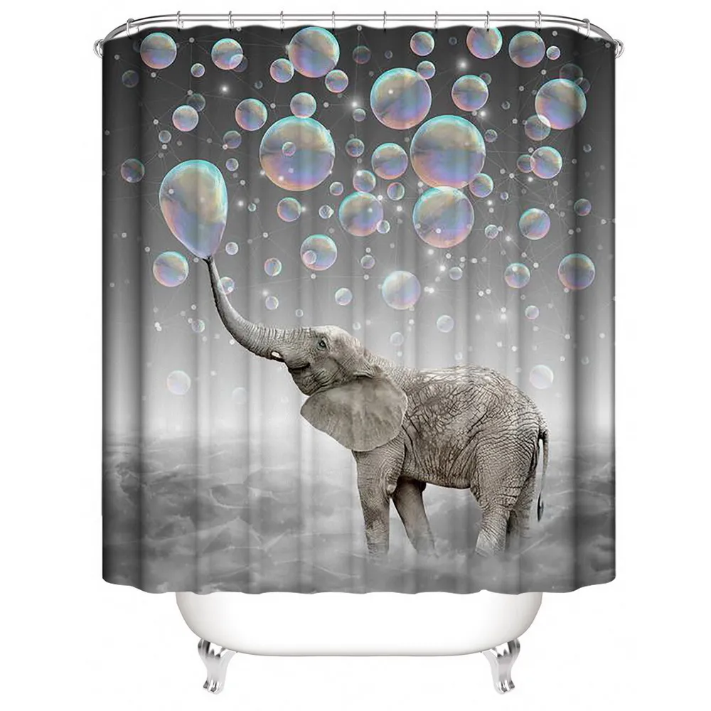 Elephant impermeable burbujas de poliéster cortina de baño de baño cubierta de tope de baño alfombra de piso de piso con 12 ganchos 201023192802