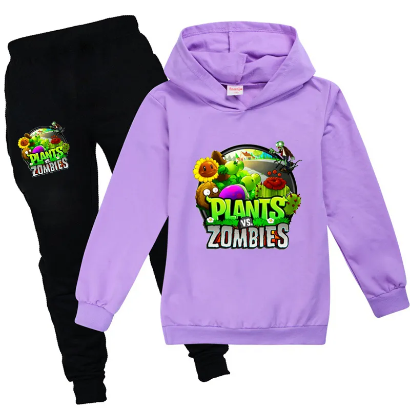 Plantes vs Zombies Toddler Vêtements d'automne Boys Coton Girls Tops and Pantal