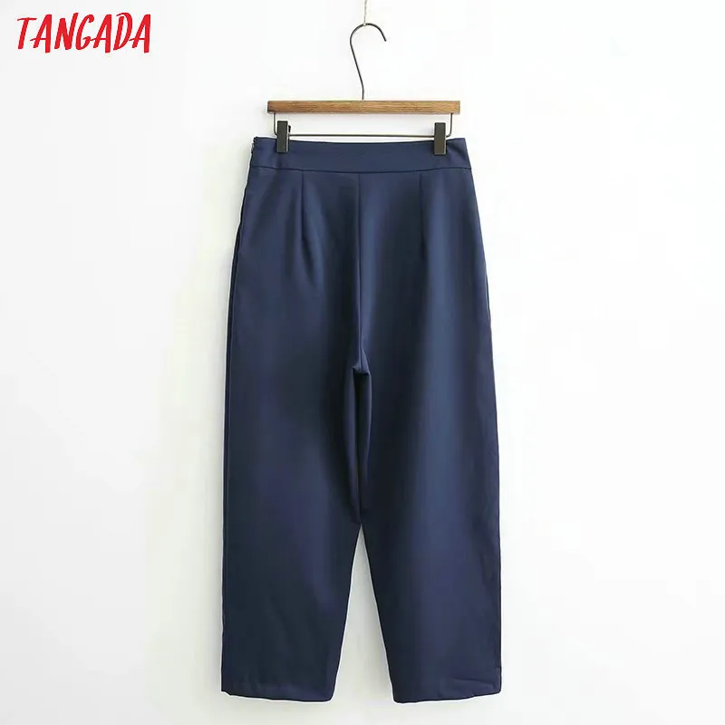Tangada donna elegante pantaloni blu scuro donna pantaloni harem casual cotone pantaloni moda coreana fresca mujer XD449 201118