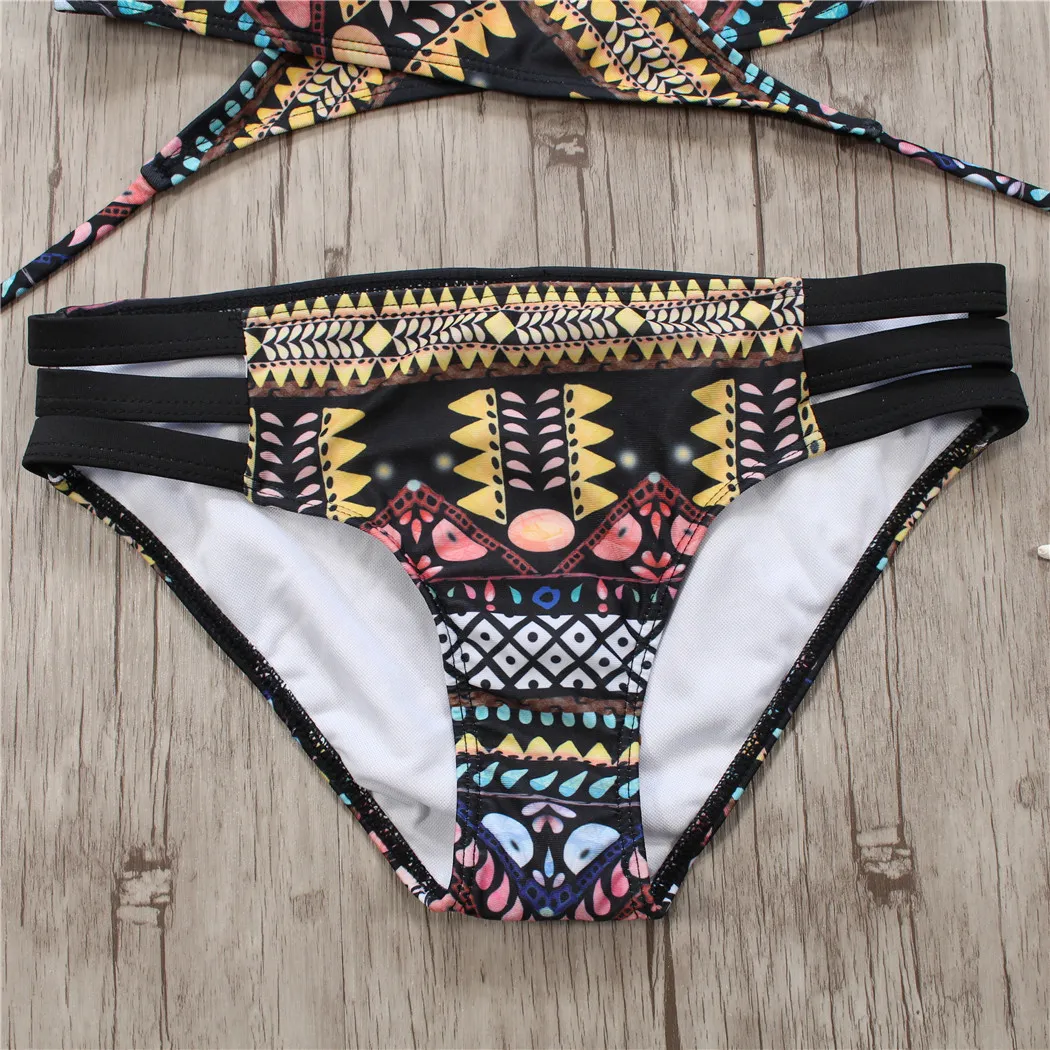 Sexig Bandage Aztec Biquini String Strappy Swim Wear Baddräkt Baddräkt Beachwear Badkläder Kvinnor Brazilian Bikini T200713