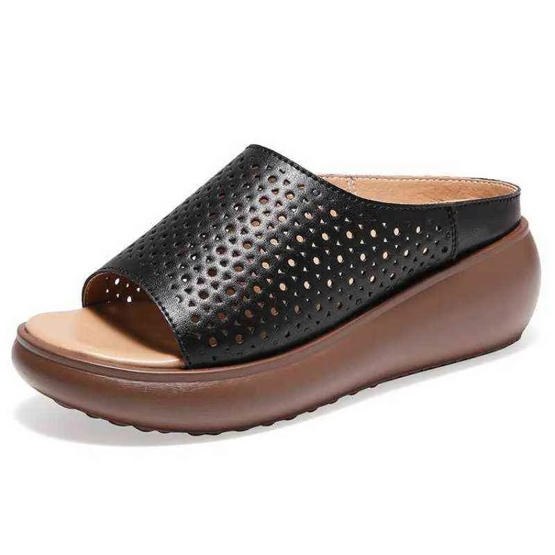 Kvinnor Wedge Sandaler Premium Ortopedic Open Toe Sandaler Tjock Botten Casual Skor Andas Mesh Lightweight Ladies Footwear G0210