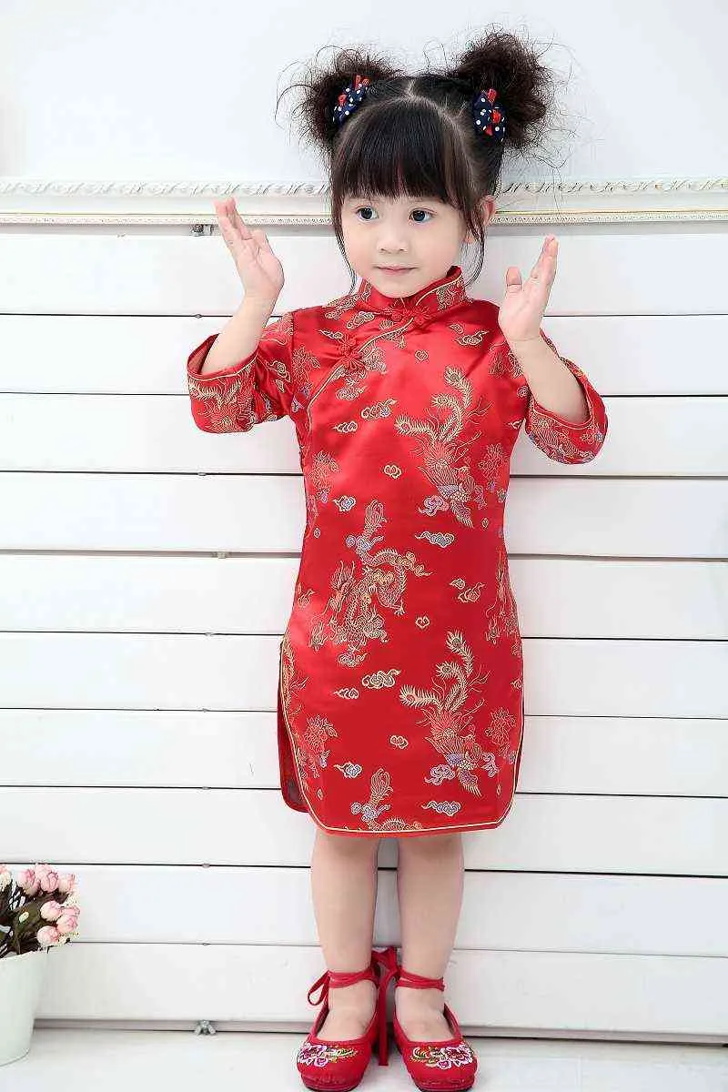 2021 Qipao 3四半期ベビーガール夏のドレス子供服フローラルチャイナ枚前年の中国の服G1218