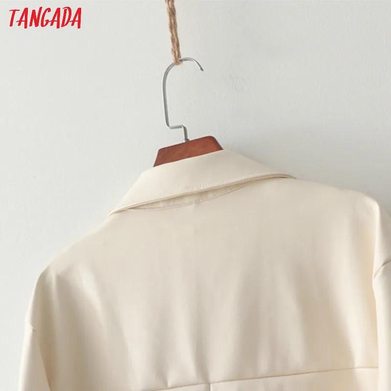 Tangada kvinnor vit faux läderjacka kappa vår mode långärmad lös överdimensionerad pojkvän kvinnlig kappa 1d209 201027
