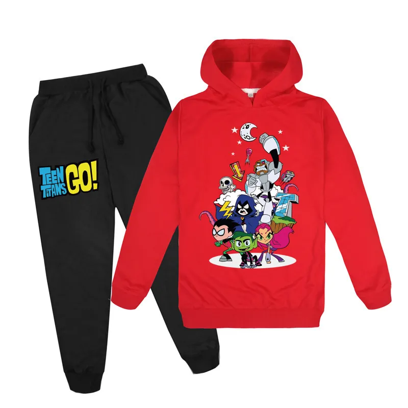 2-16 Babykläder Satser Teen Titans Go Hoodie Toppar Byxor 2st Set Kids Sport Passar Boys Tracksuits Toddler Outfit Girls Outwear 201126