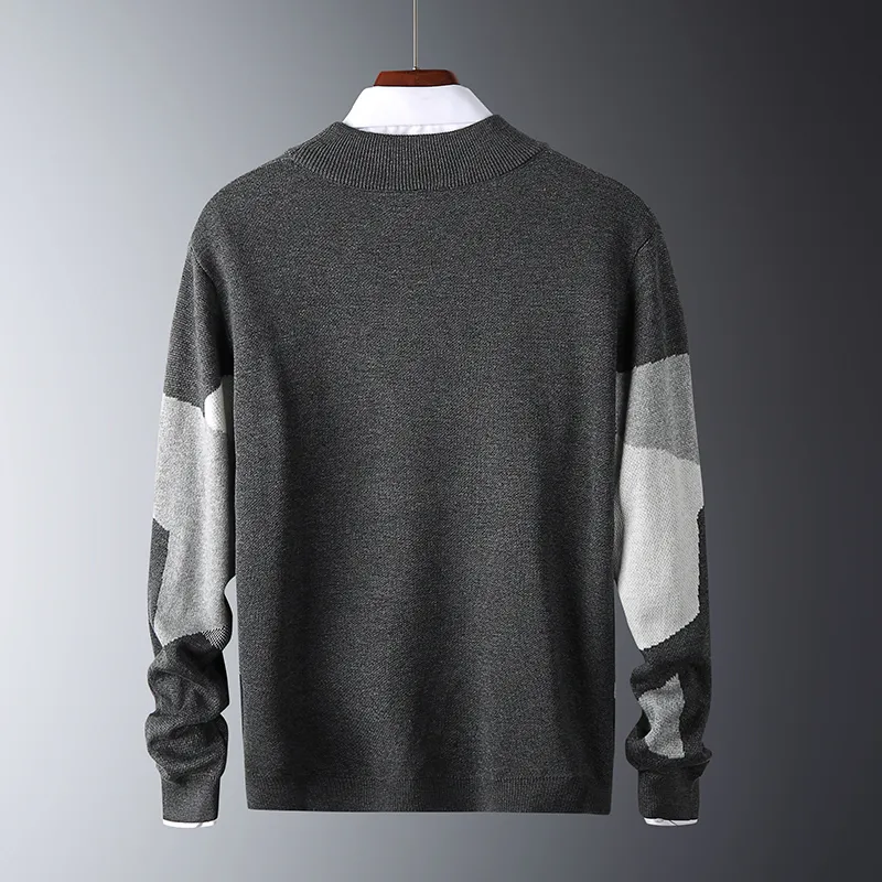 Mens Casual Sweater Fit Knitt Patchwork Color mass slim suéteres algodão de manga longa colar de gola redonda masculina pulôvers quentes 201126