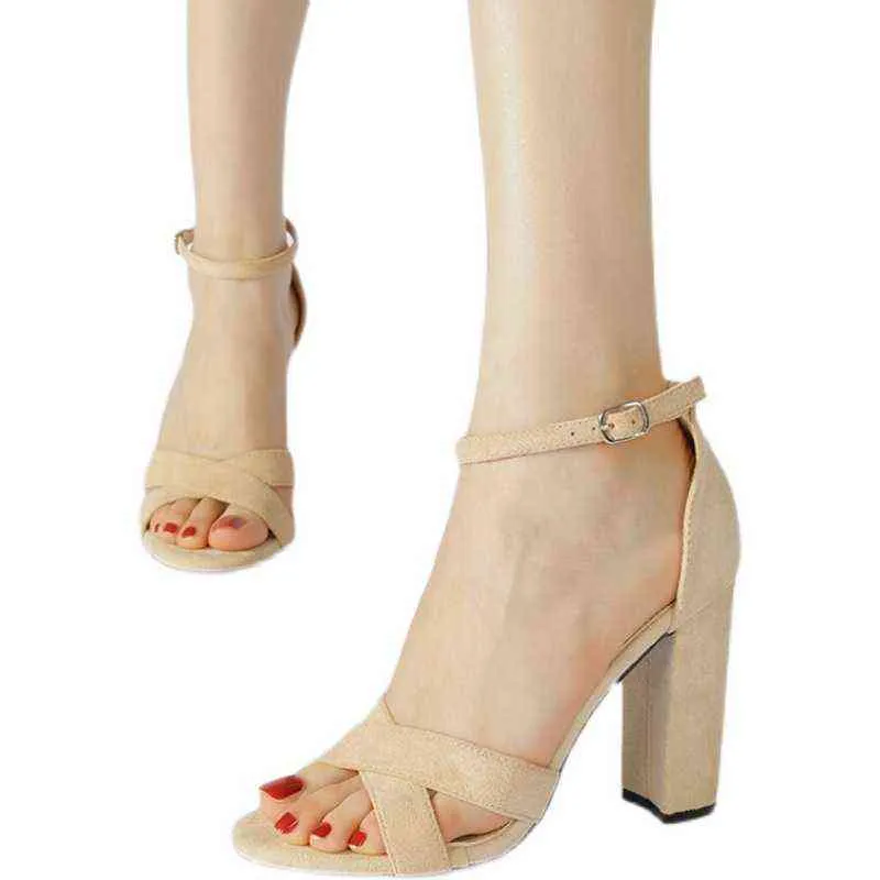 Sandels мода ремешок на лодыжку женщин повседневные сандалии открытыми носки летние высокие каблуки туфли с пряжки женские офисные работы 220303