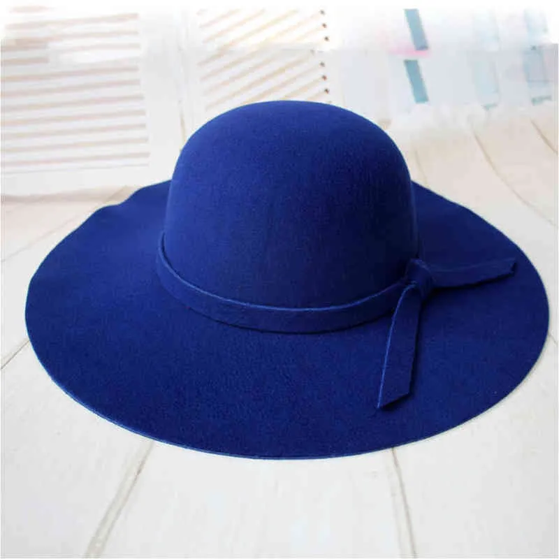 Girls Vintage Retro Kids Child Hats Polyester Felt Crushable Wide Brim Cloche Floppy Sun Beach Cap Fashion Sun Hats G220301