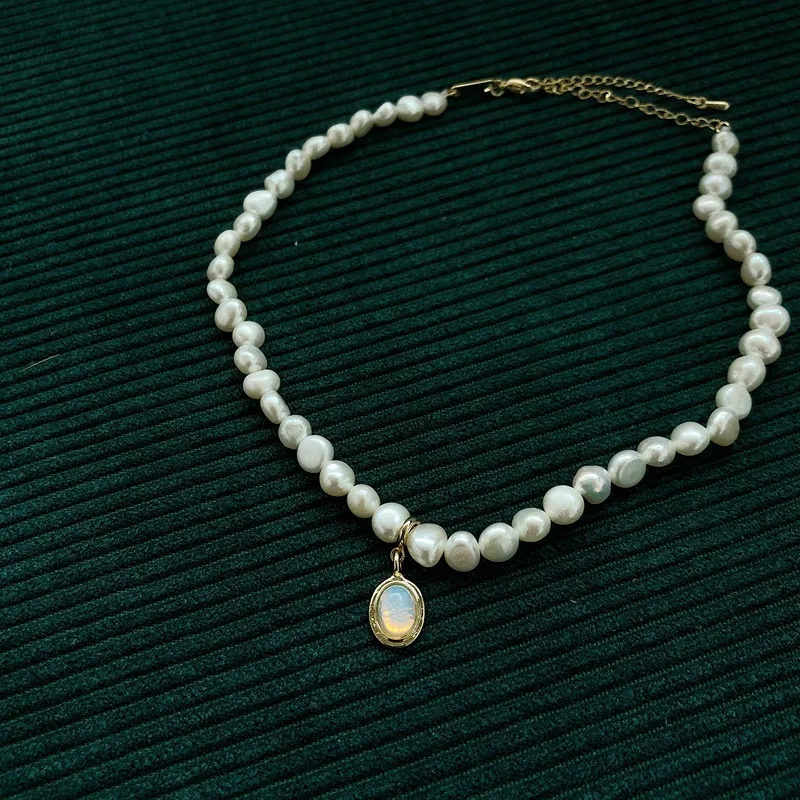 Collana girocollo con catena di perle barocche da donna Collane con ciondolo in pietra di luna con orbita di strass accessori gioielli vintage di moda feste regalo