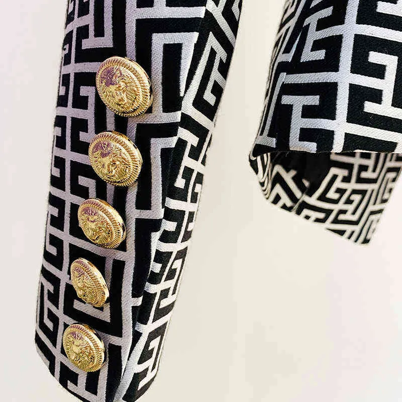 High Street EST 2022 Designer Jacket Dames met dubbele borsten Lion Buttons Geometrical Jacquard Blazer 211224