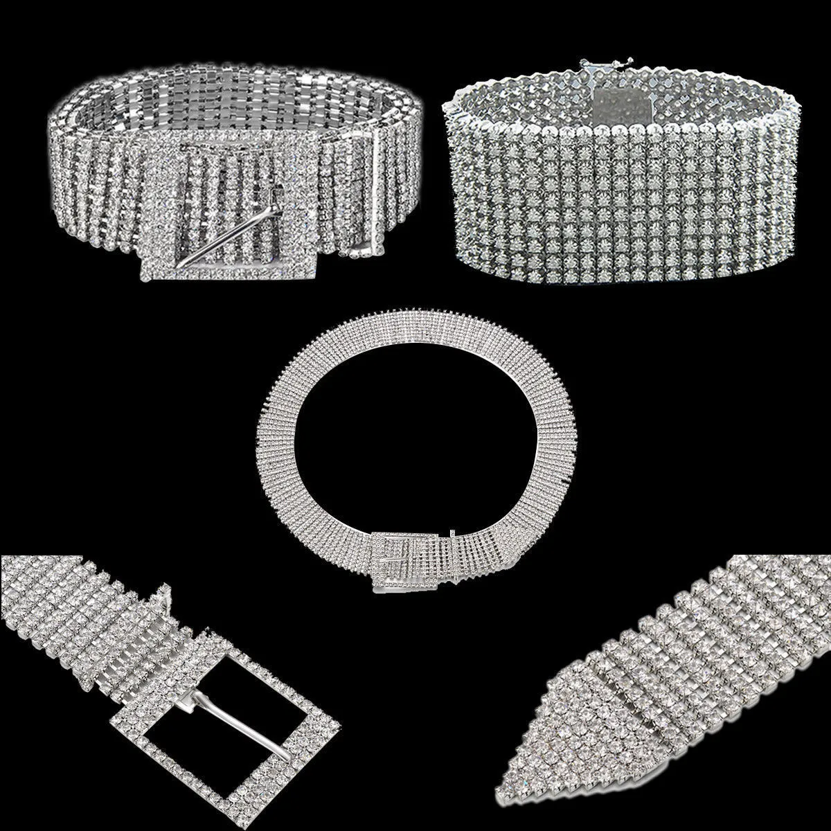 Nuovo argento pieno strass diamante moda donna cintura paillettes corsetto cintura harajuku signore fascino vita accessorio taglia Y200424865801855950
