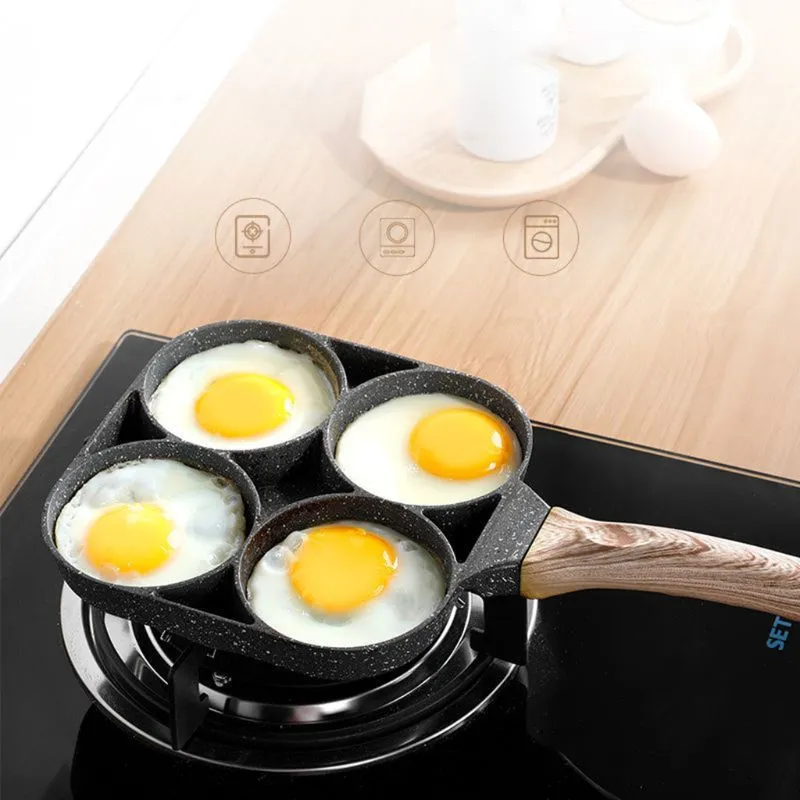 4 Gat Omelet Pan Voor Burger Eieren Ham Pannenkoek Maker Houten Handvat Koekenpan Non-stick Koken Ontbijt 201223162f