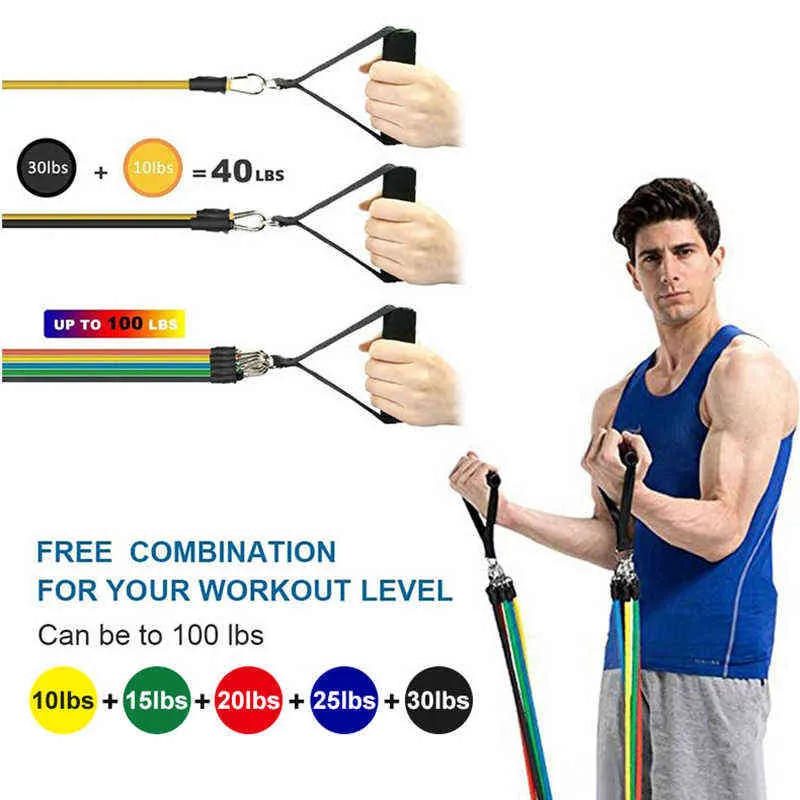 Latex Resistance Band Set With Strength Training Bar Yoga Pull Rope Elastic Fitness Exercise Gym Equipment for Home Workout 220111