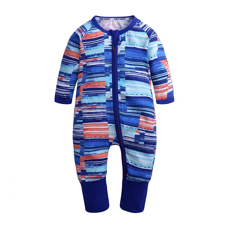 Baby Boys Girls Sleepwear Autumn Long Sleeve Bamboo Print Zipper Romper Baby Boy Clothes