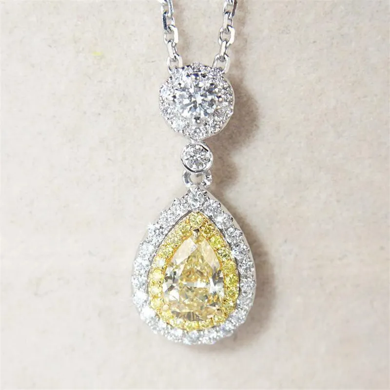 Remise Chaude Bijoux de luxe en argent Sterling 925, topaze jaune, diamant CZ, pendentif goutte d'eau, coupe poire, Zircon, collier clavicule pour femmes, G247h