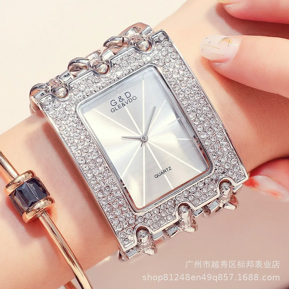 Diamond D Gaishideng – montre à Quartz pour femmes, commerce extérieur transfrontalier, à trois chaînes, grand diamant incrusté de diamants, Non mécanique, Watc176O