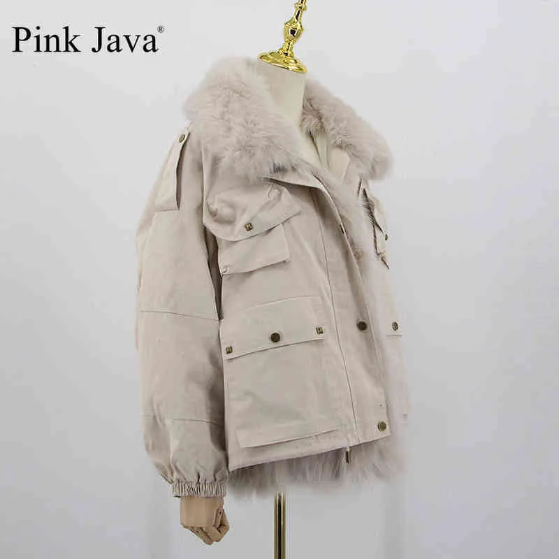 Rosa java QC20116 mulheres casaco de pele inverno jaqueta grossa real moda jaquetas gola 220112