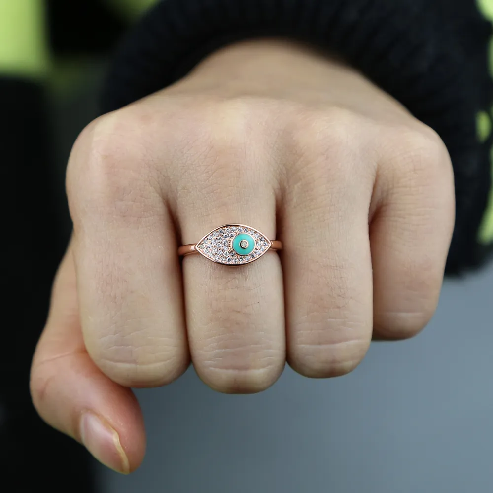 Couleur or Rose mignon belle mauvais œil femmes fille doigt bijoux Micro pavé CZ ouvert ajusté chanceux anneaux 2021