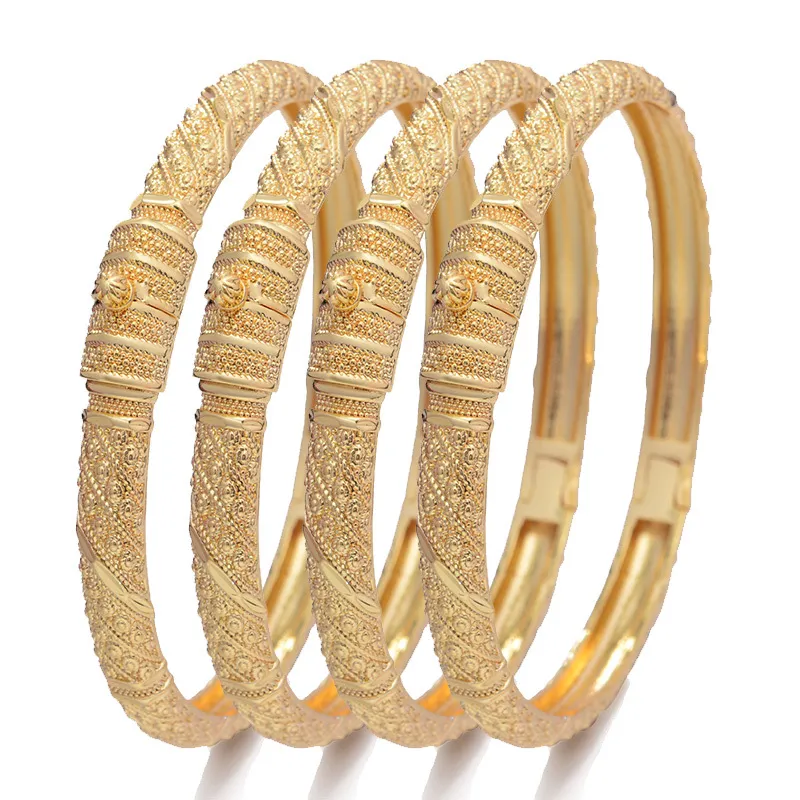Wando 24K reina brazaletes de cobre brazaletes de color dorado para hombres mujeres joyería de flores 6cm de ancho pulsera de boda regalo 0930286a