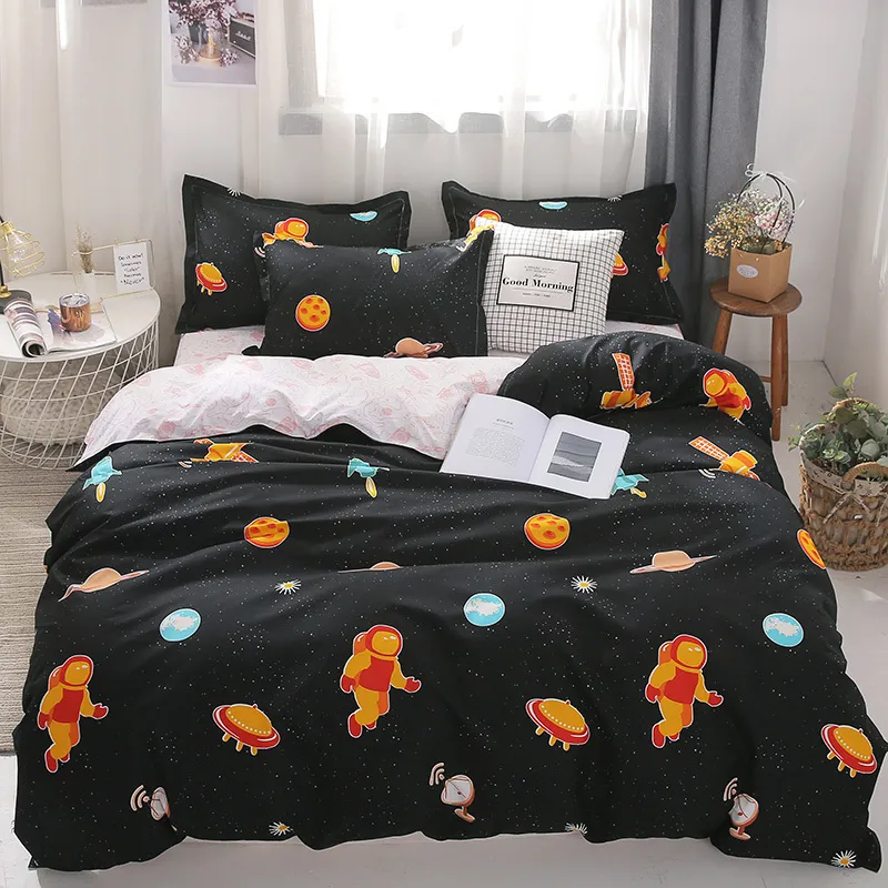 Bomullsängar uppsättning 4st med duvet täckt lakan kudde Barn Stripe sängkläder Set King Queen Full Twin Size LJ200818