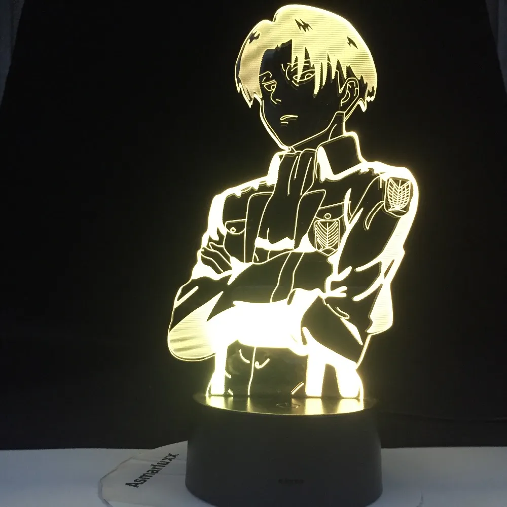 Attacco al titano Acrilico lampada da tavolo Anime decorazioni la casa Light Cool Kid Child Gift Levi Ackerman Figura Night Light278i