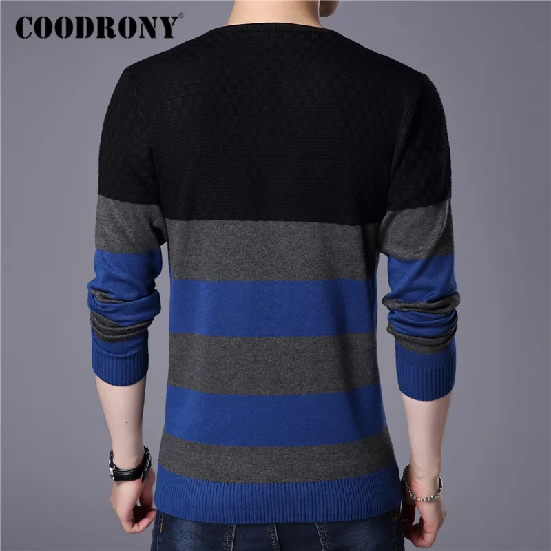 COODRONY Marca Suéter Hombres Casual Botón a rayas con cuello en V Pull Homme Otoño Invierno Algodón Jersey Hombres Jersey Prendas de punto Camisa LJ200916