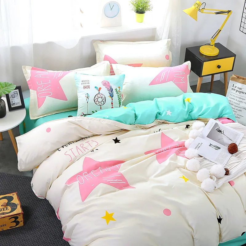 OLOEY Home Textile Conjuntos de cama de desenhos animados para crianças Roupa de cama Capa de edredão Lençol Fronha Conjuntos de cama C1020274l