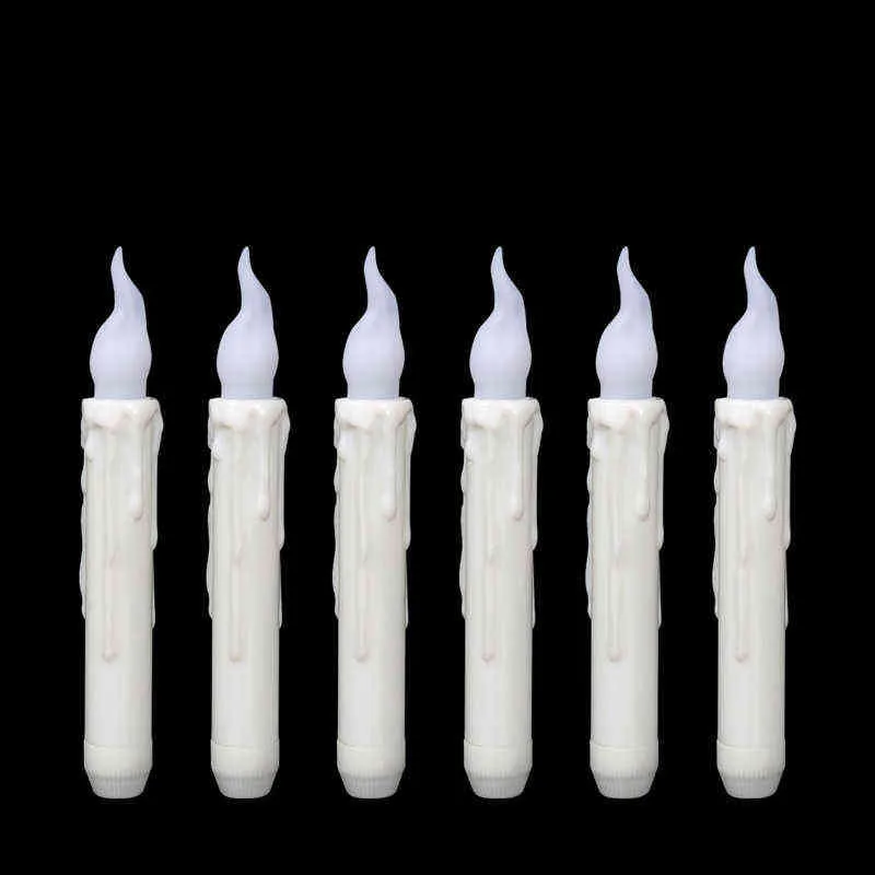 12 원격 따뜻한 화이트 플라스틱 배터리 양초, 앰버 긴 테이퍼 촛불, 전자 양초, 배터리 포함되지 않음 h1222