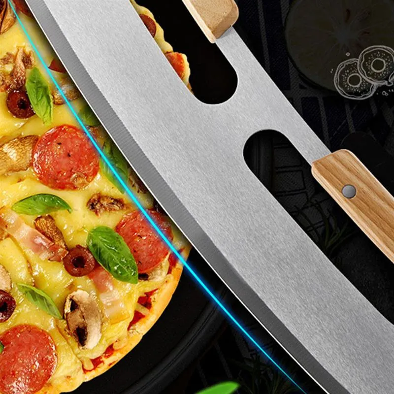 Gebäckwerkzeuge 36 cm Küche Pizzaschneider Edelstahl Holz Doppelgriff Teigschneider Tortenmesser Cocina