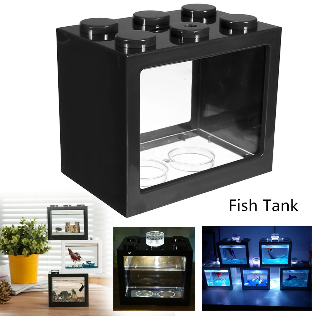 LED Mini Fish Tank 6 Couleurs Lumière Lampe Rium Building Block Home Office Thé Décoration De Table 12x 8x 10.5cm Y200917