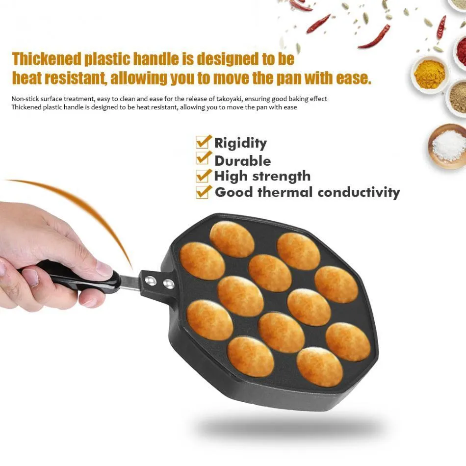 12 Kaviteter Aluminiumlegering Takoyaki Pan Takoyaki Maker Octopus Små bollar Bakning Former Mold Pan Home Cooking Tools T200111