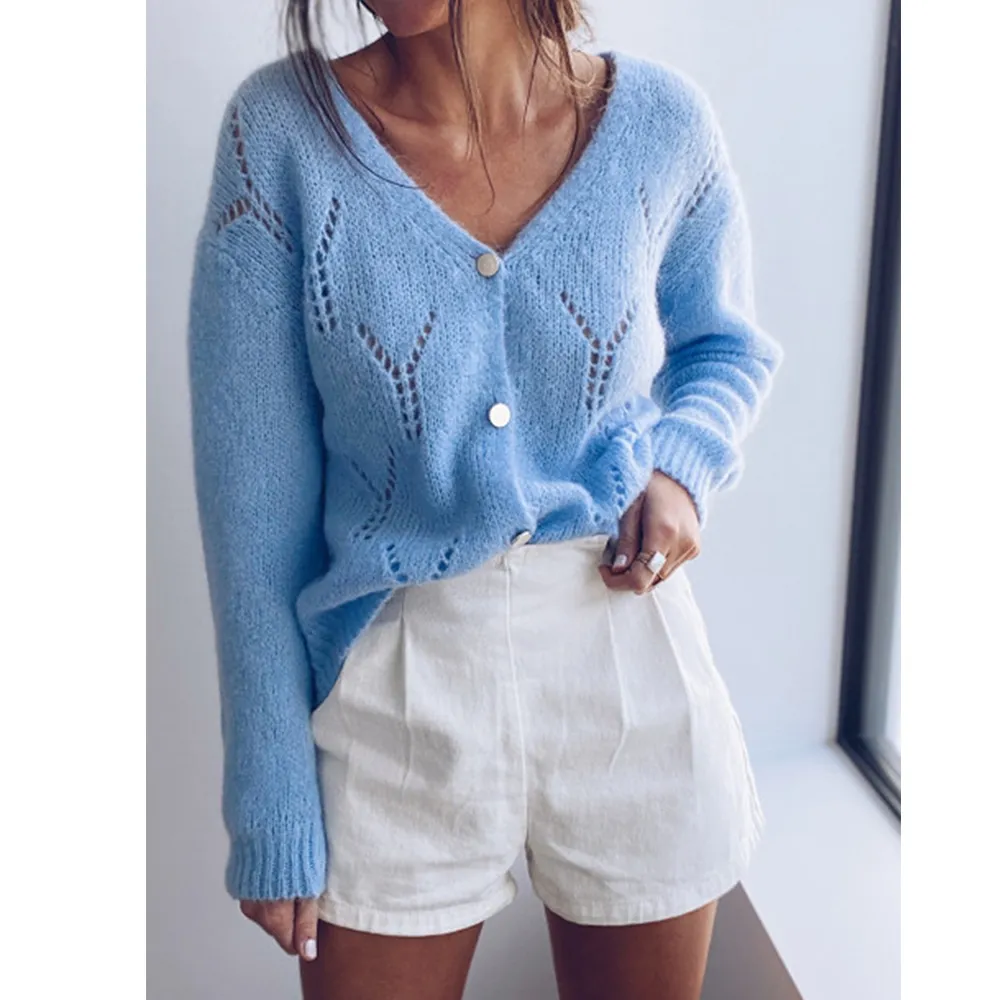 Autumn And Winter Sweater Women V-Neck Long Sleeve Sweater Jacket Casual Solid Button Cardigan Sweaters Outerwear Tops XXL 201223