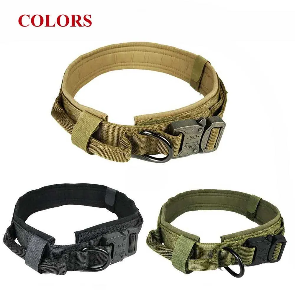 Colares táticos ajustáveis ​​de nylon para grande controle de controle de treinamento de cães militares Pet Products LJ201113
