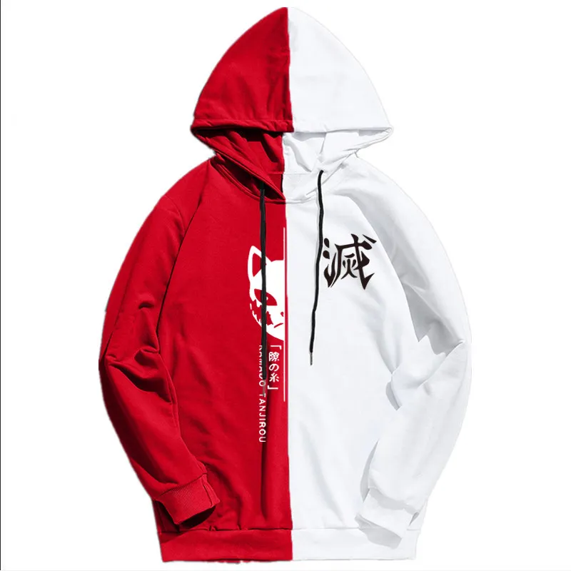 Ny Anime Demon Slayer Män Kvinnor Sportkläder Hoodie Tanjiro Tryck Utskrift Dubbel Färg Tröja Harajuku Tunna kläder Y0319