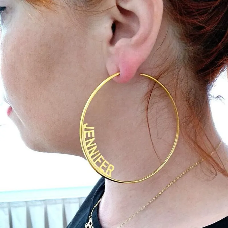 Mode 3070 mm große Hoop -Ohrringe für Frauen Datum nennen benutzerdefinierte Ohren Edelstahl Roségold Ohrringe mit Brautjungfern Geschenken 29583715