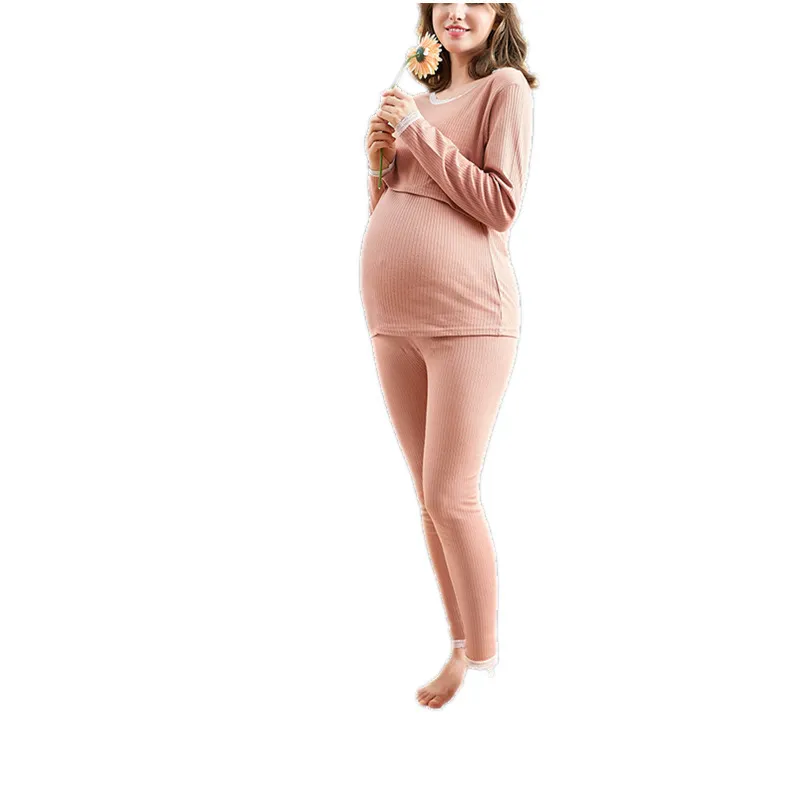 Sous-vêtements de maternité de haute qualité Pyjamas en coton d'allaitement pour la grossesse Femmes Tops + Pantalons Vêtements de nuit de maternité Vêtements D0059 LJ201119