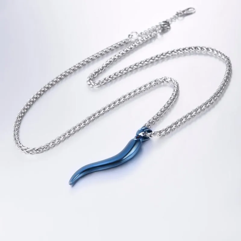 Collier pendentif corne italienne or acier inoxydable or Rose bleu Cornicello Cornetto amulette bijoux italiens GP2407M255B