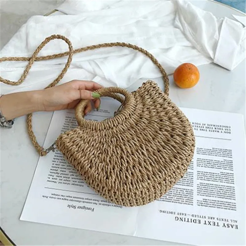Summer Straw Beach Bag Handmade Round Women Shoulder Bags Raffia Circle Rattan Bags Bohemian Casual Woven Basket Handbags 2021253u