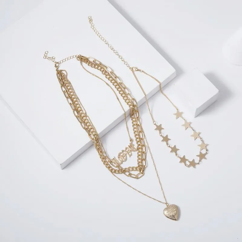 Youvanic Vintage couches chaîne en or médaillon coeur pendentif collier amour lettre étoile tour de cou pour les femmes mode bijoux collier 261413057