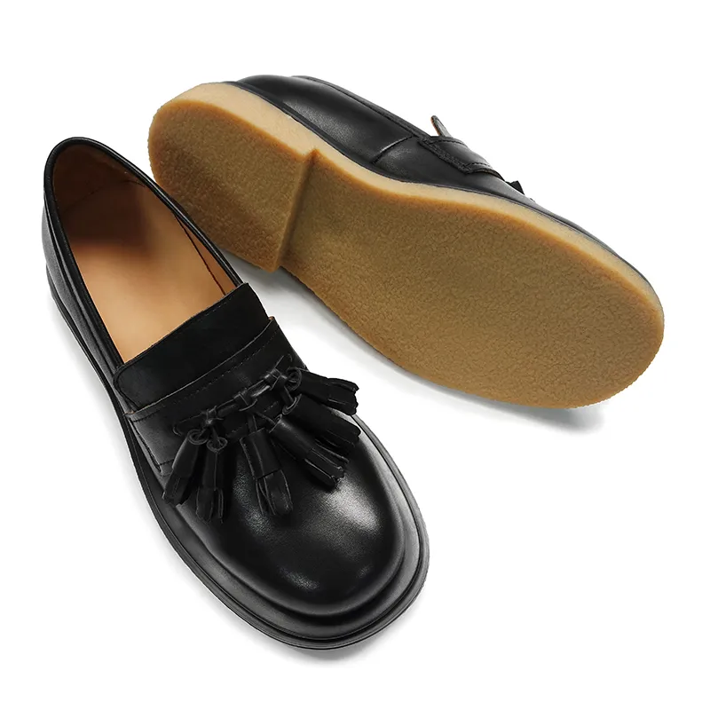 Натуральные кожаные мокасины мода мужская обувь классика черная мужская обувь круглый носок ручной работы бахрома для мужчин