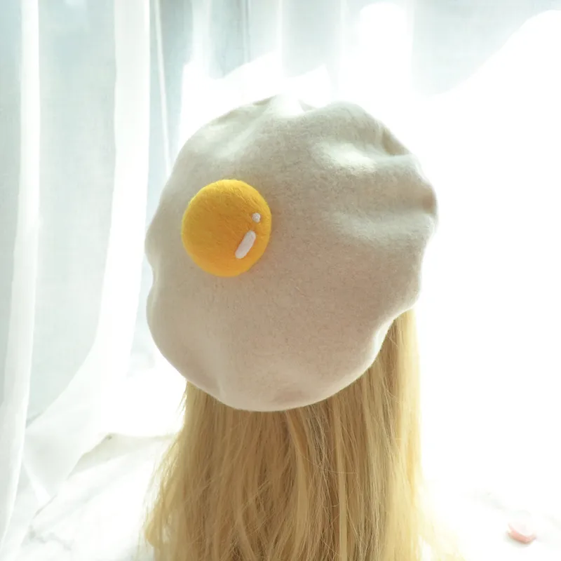 Kobiety kawaii kłusowane żółtko jaja berety manualne wełny filcowe czapki malarz hat zimowy rodzic-dziecko francuski kapelusz y200102327f