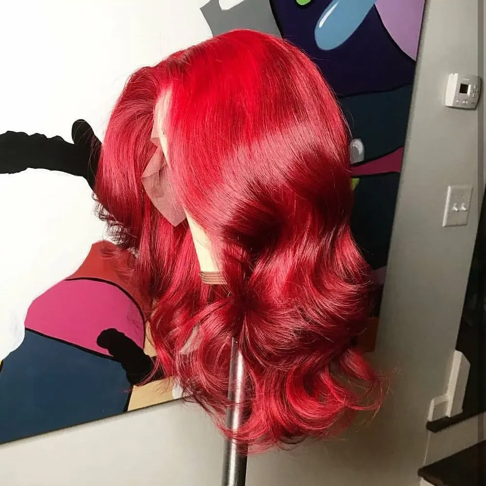 Perruques avant de lacet de cheveux humains colorés de vague de corps 250 densité HD perruque transparente 99J rouge bordeaux Remy perruque brésilienne pour les femmes noires7244662