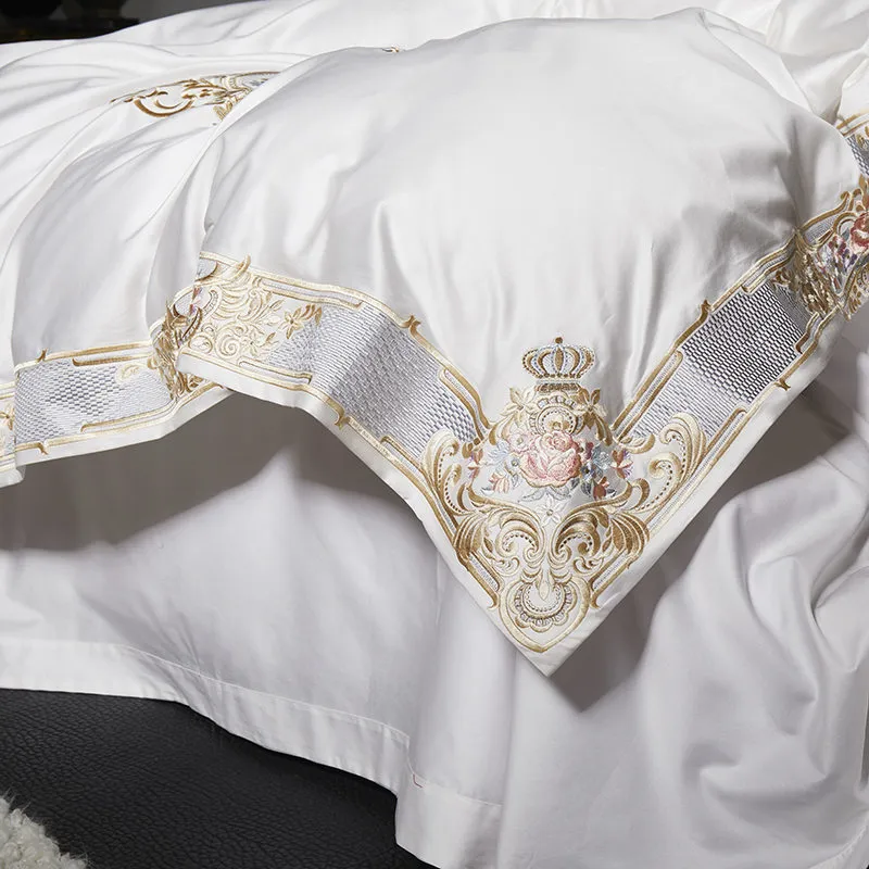 Premium 1000tc Египетский хлопок белый серый комплект постельных принадлежностей США королева королевский размер вышивка одеяла / одеяло крышка простыня подушка Shams T200706