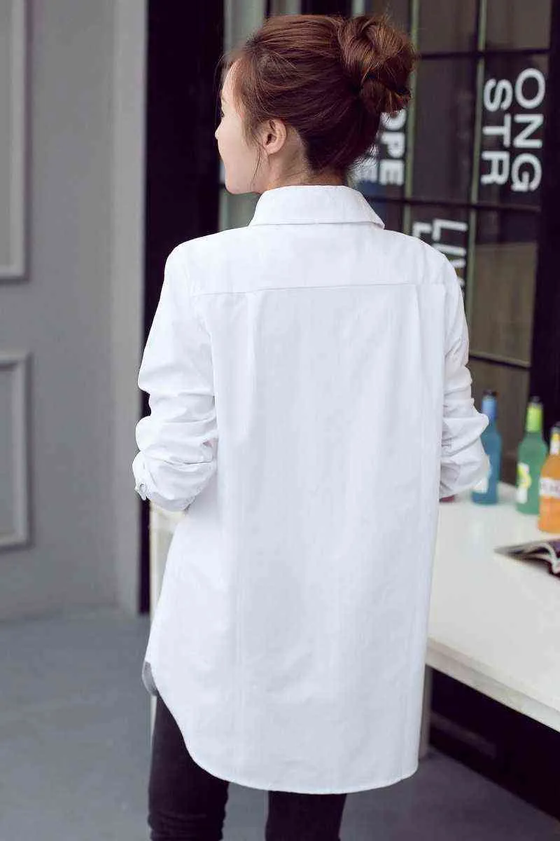 Klassiska vita skjortor för kvinnor plus storlek 3 4 5 XL Casual Loose Long Sleeve Blus Shirt YWS05 220122