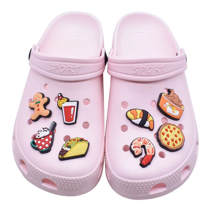 Commercio all'ingrosso Cartoon Cute Food Icon Ciondoli scarpe in PVC morbido Decorazione Accessori fibbia bambini Ragazze Ragazzi Regalo feste