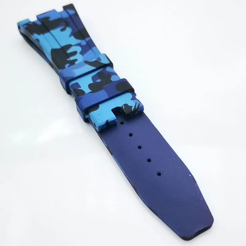 27mm Camouflage Blue Color Rubber Watch Band 18mm Folding Clasp Lug Size AP Strap for Royal Oak 39mm 41mm Watch 15400 15390162R