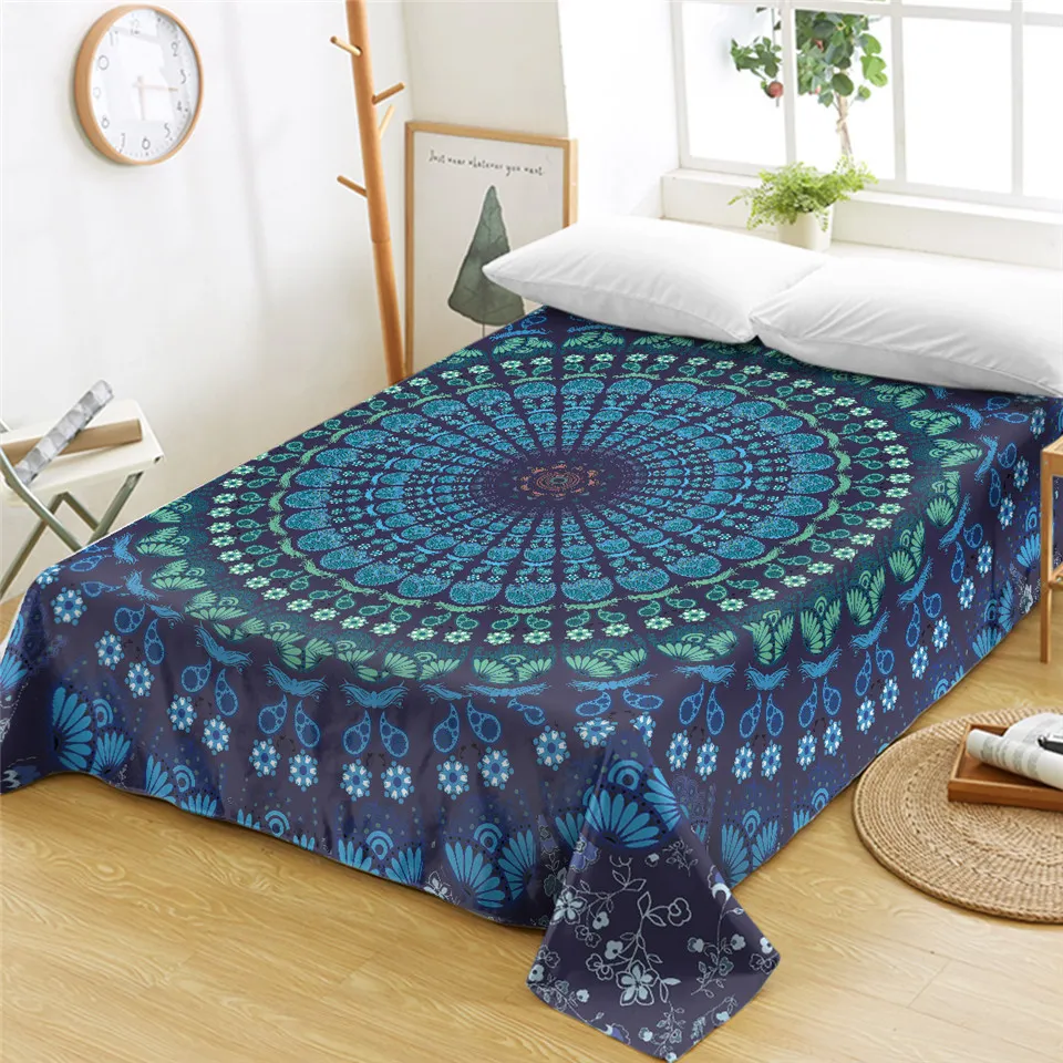 Beddingoutlet Mandala Queen Slokets One Purce Purple Blue Flat Archie Soft Bedspreads Floral Bohemian Tobestry Sabanas 2216U