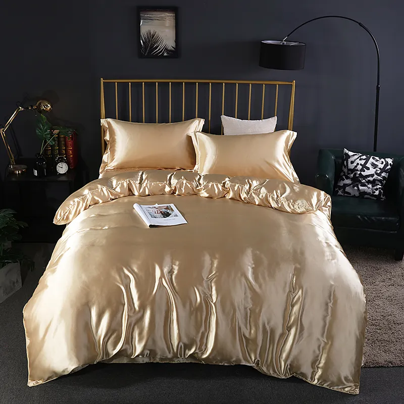 Conjunto de cama 100% cetim seda atualizado, colcha de luxo, capa de edredom e fronha, conjunto de lençol, roupa de cama dupla única e sedosa 2303k