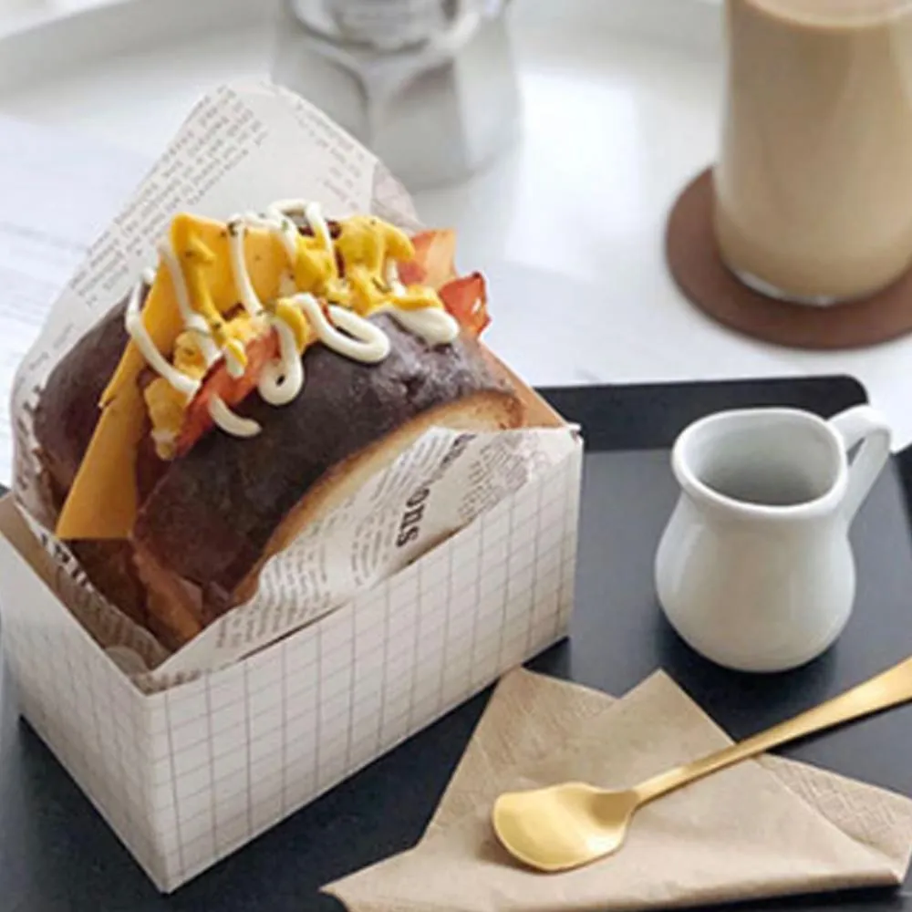 50 pièces sacs d'emballage de gâteau et papier d'emballage épais oeuf Toast pain petit déjeuner boîte d'emballage Burger huile papier plateau en papier 2010152816